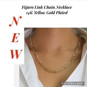NEW Gold Plated Figaro Link Chain Necklace +free sachet